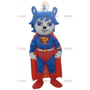 Cat BIGGYMONKEY™-mascottekostuum gekleed in rood en blauw