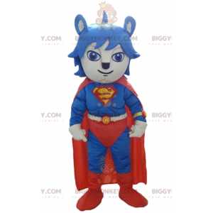 Kostium maskotki kota BIGGYMONKEY™ ubrany w czerwono-niebieski
