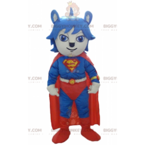 Cat BIGGYMONKEY™-mascottekostuum gekleed in rood en blauw