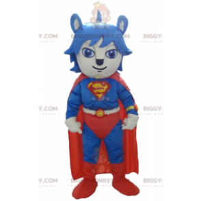 Kostium maskotki kota BIGGYMONKEY™ ubrany w czerwono-niebieski