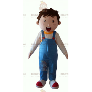 Liten pojke BIGGYMONKEY™ maskotdräkt i blå overall -