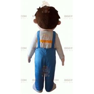 Little Boy BIGGYMONKEY™ maskottiasu, jossa on sininen haalari -