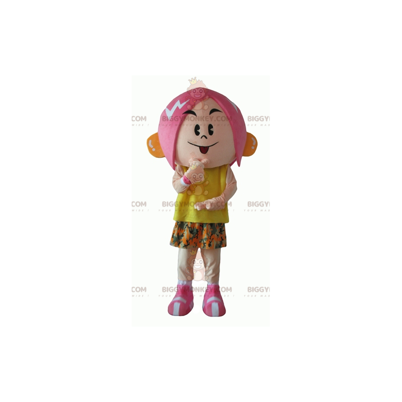 Pink Hair Girl BIGGYMONKEY™ maskotkostume med blomsteroutfit -