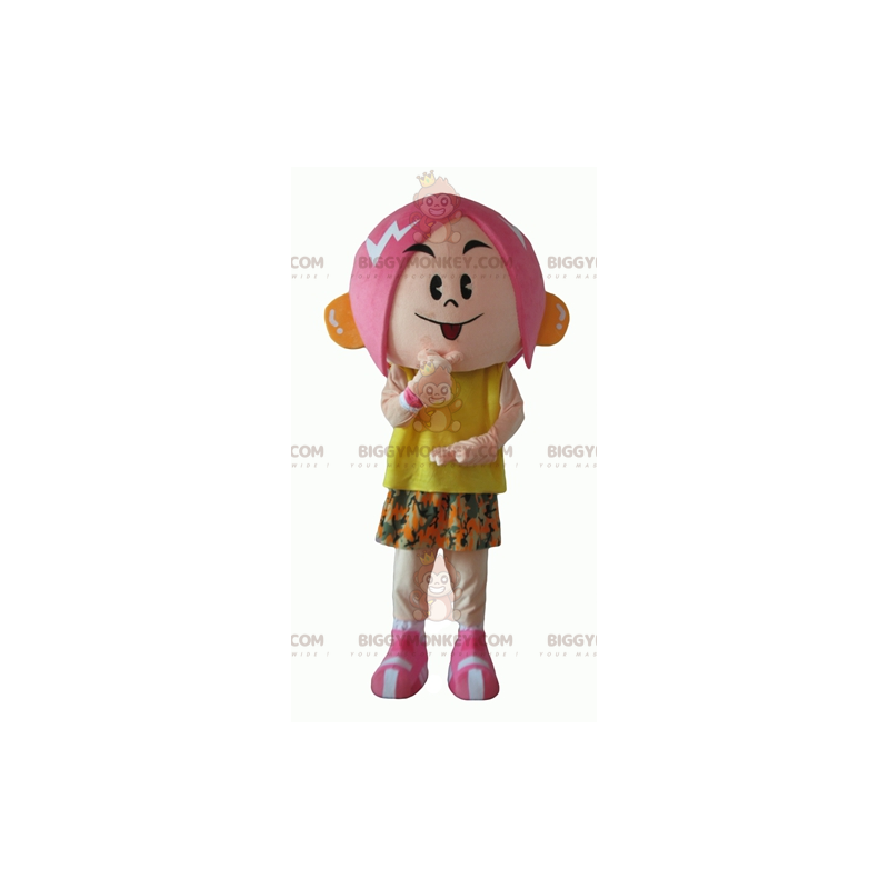 Roze haar BIGGYMONKEY™ mascottekostuum met bloemenoutfit voor