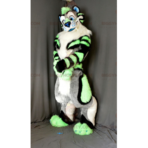BIGGYMONKEY™ Apuesto disfraz de mascota de tigre verde, gris y