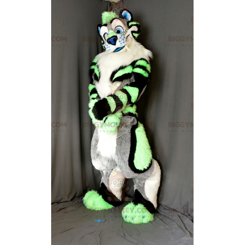 BIGGYMONKEY™ Handsome Green Gray and Black Tiger Mascot Costume