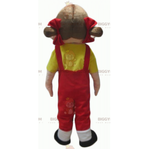 BIGGYMONKEY™-Maskottchenkostüm für Mädchen im roten Overall mit