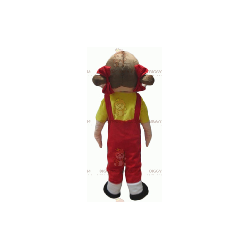 Dívčí kostým maskota BIGGYMONKEY™ v červené kombinéze se žlutým