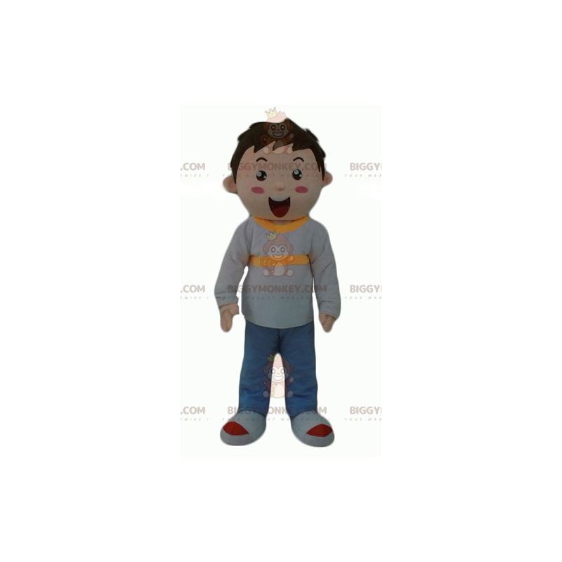 Little boy BIGGYMONKEY™ mascot costume dressed in gray blue and