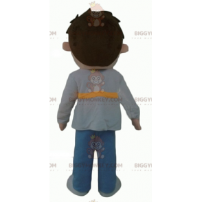 Little boy BIGGYMONKEY™ mascot costume dressed in gray blue and