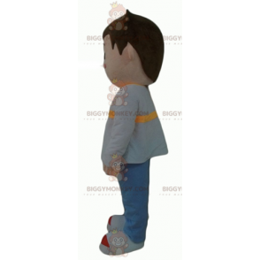 Little boy BIGGYMONKEY™ mascot costume dressed in gray blue and