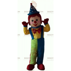 Zeer lachende veelkleurige clown BIGGYMONKEY™ mascottekostuum -
