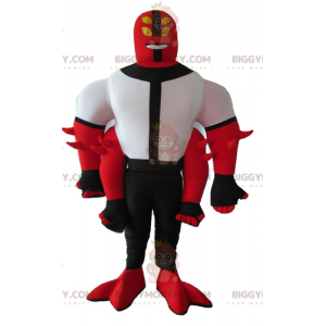 BIGGYMONKEY™ Mascottekostuum Rood Wit en Zwart 4 Arm Creature -