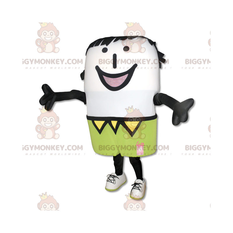 Kostium maskotka uśmiechnięty biały bałwan BIGGYMONKEY™ -