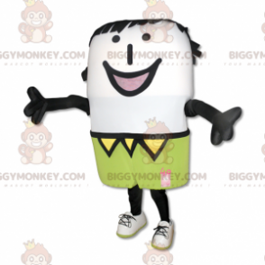 Kostium maskotka uśmiechnięty biały bałwan BIGGYMONKEY™ -