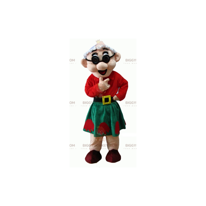 BIGGYMONKEY™ Old Lady Mascot Costume in Red and Green Outfit –