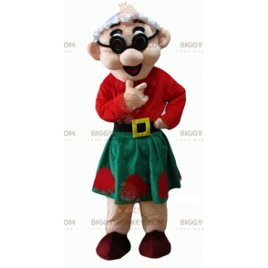 BIGGYMONKEY™ Old Lady Mascot Costume in Red and Green Outfit –