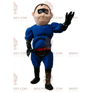 BIGGYMONKEY™ costume mascotte da supereroe in abito blu e nero