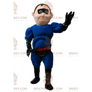 Traje de mascote BIGGYMONKEY™ de super-herói em roupa azul e