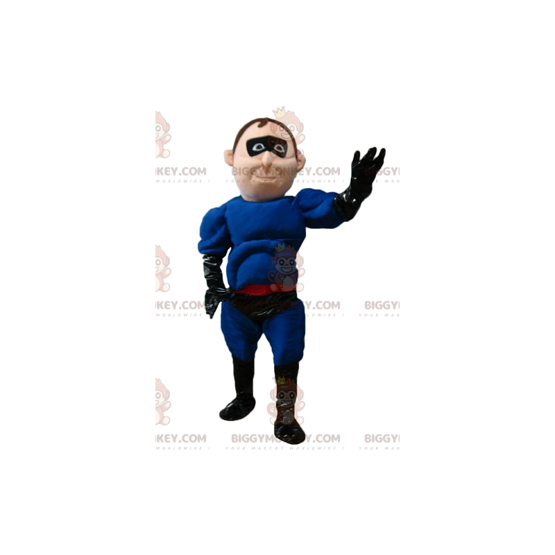 BIGGYMONKEY™ costume mascotte da supereroe in abito blu e nero