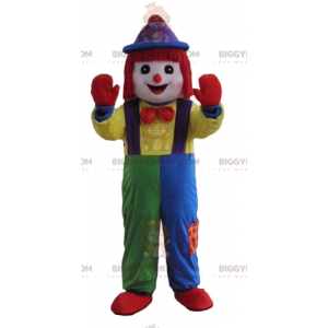 Zeer lachende veelkleurige clown BIGGYMONKEY™ mascottekostuum -