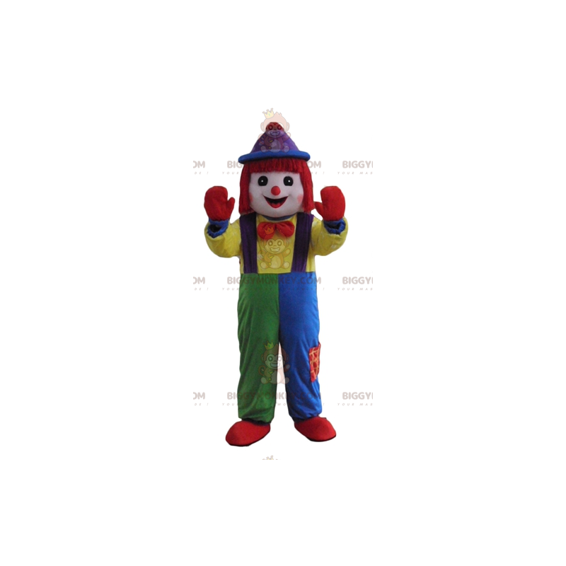 Mycket leende flerfärgad clown BIGGYMONKEY™ maskotdräkt -