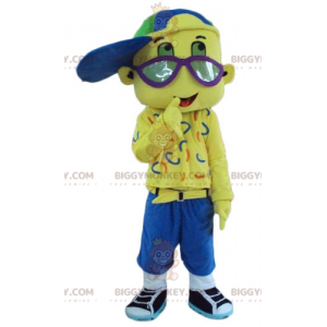 Boy BIGGYMONKEY™ Mascot Costume All Yellow with Cap and Goggles