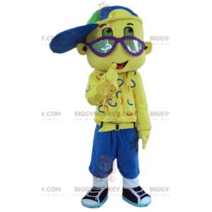 Traje de mascote de menino BIGGYMONKEY™ todo amarelo com boné e