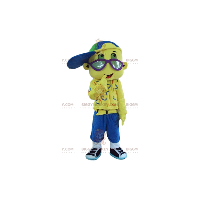 Boy BIGGYMONKEY™ Mascot Costume All Yellow with Cap and Goggles