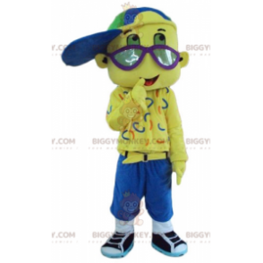 Boy BIGGYMONKEY™ Mascot Costume All Yellow with Cap and Goggles