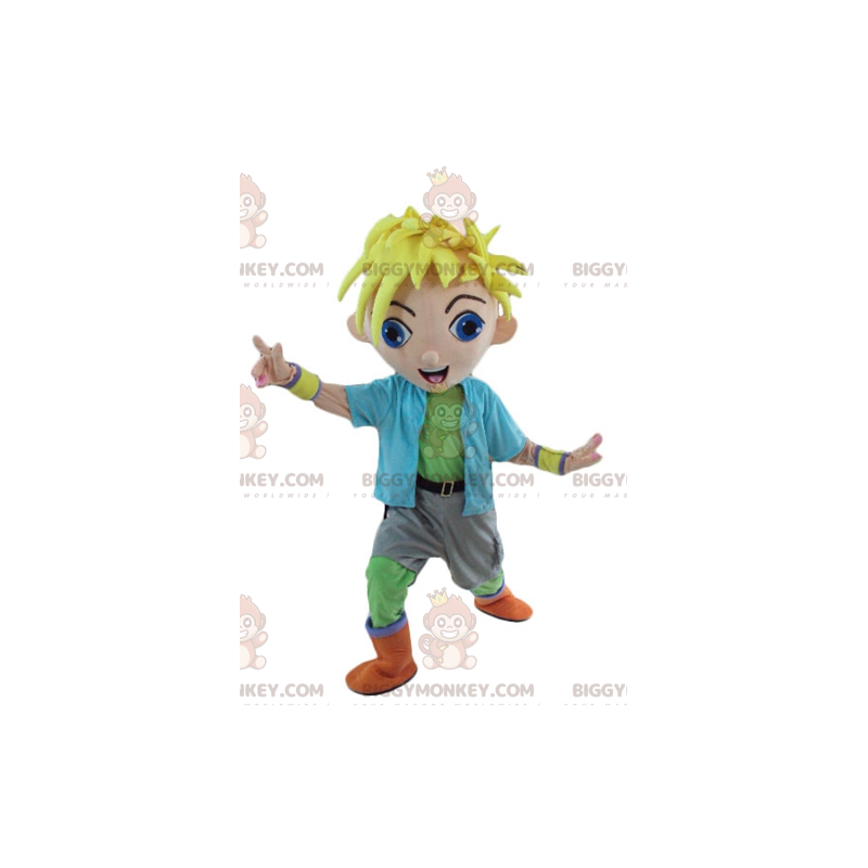 BIGGYMONKEY™ Maskotdräkt Tonåring Blond pojke i färgglad outfit