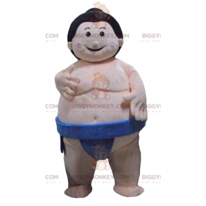 Japansk fet brottare sumo BIGGYMONKEY™ maskotdräkt med blå