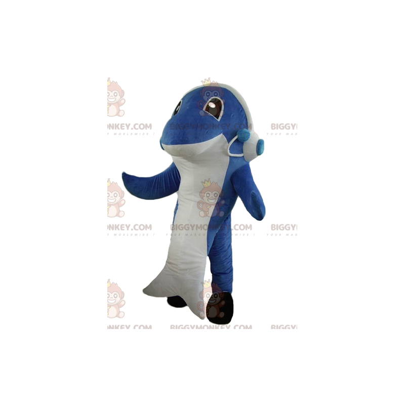 Disfraz de mascota delfín tiburón azul y blanco BIGGYMONKEY™ -