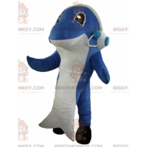 Disfraz de mascota delfín tiburón azul y blanco BIGGYMONKEY™ -