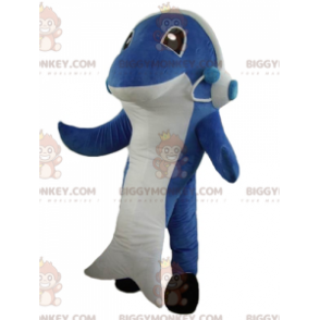 Kostium maskotka niebiesko-biały rekin delfin BIGGYMONKEY™ -