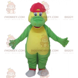 Kostým zeleného a žlutého krokodýla BIGGYMONKEY™ maskota s