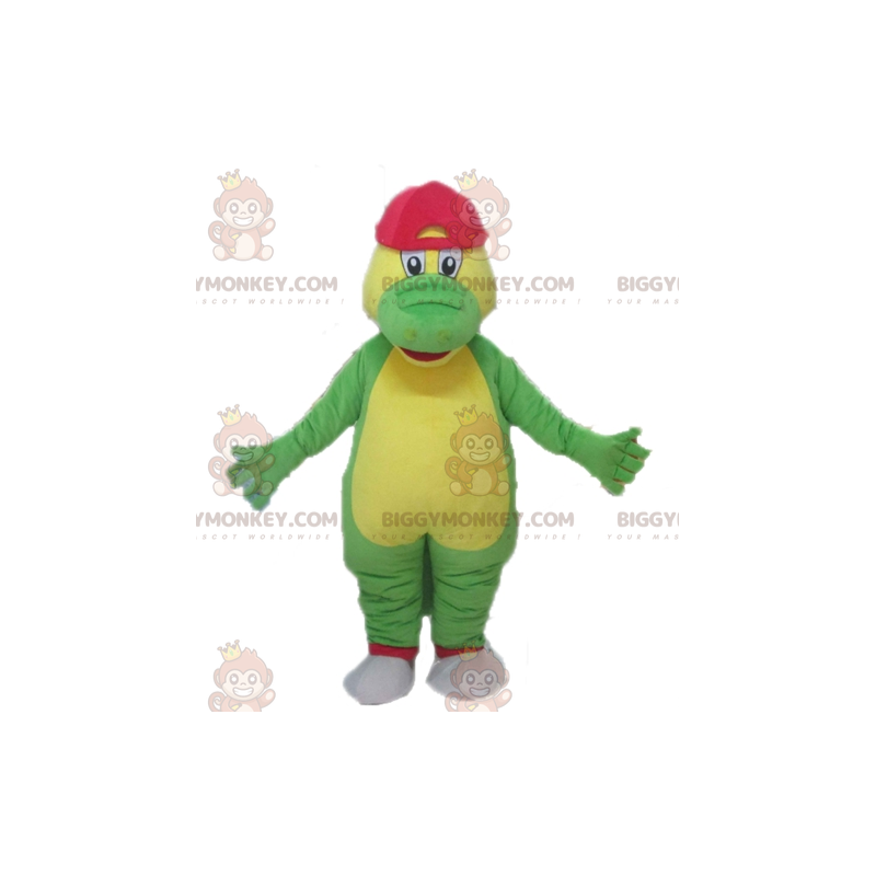 Traje de mascote de crocodilo BIGGYMONKEY™ verde e amarelo com