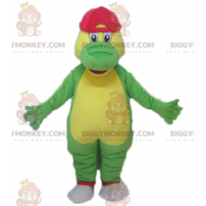 Traje de mascote de crocodilo BIGGYMONKEY™ verde e amarelo com