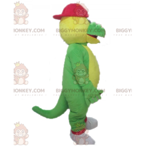 Traje de mascote de crocodilo BIGGYMONKEY™ verde e amarelo com