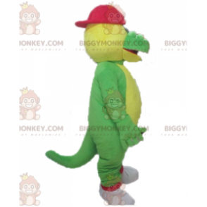 Traje de mascote de crocodilo BIGGYMONKEY™ verde e amarelo com