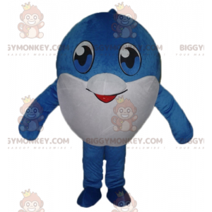 Traje de mascote BIGGYMONKEY™ de peixe grande azul e branco