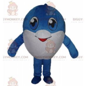 Traje de mascote BIGGYMONKEY™ de peixe grande azul e branco