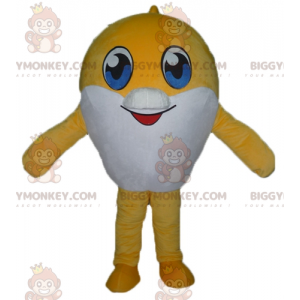 Costume de mascotte BIGGYMONKEY™ de gros poisson jaune et blanc