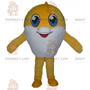 Traje de mascote BIGGYMONKEY™ de peixe grande amarelo e branco