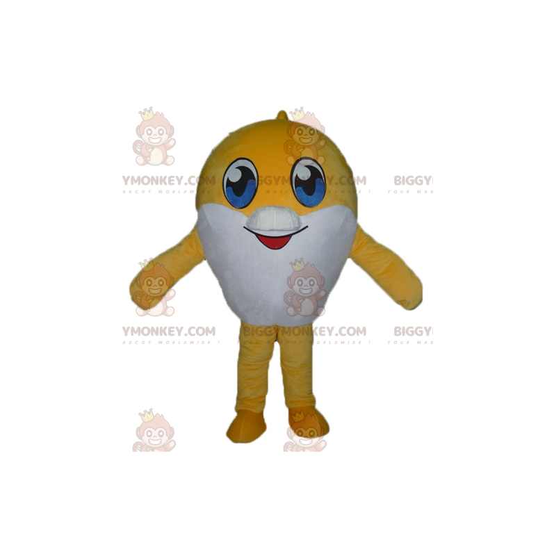 Traje de mascote BIGGYMONKEY™ de peixe grande amarelo e branco