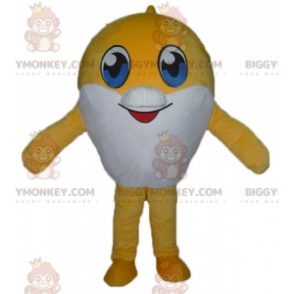 Traje de mascote BIGGYMONKEY™ de peixe grande amarelo e branco