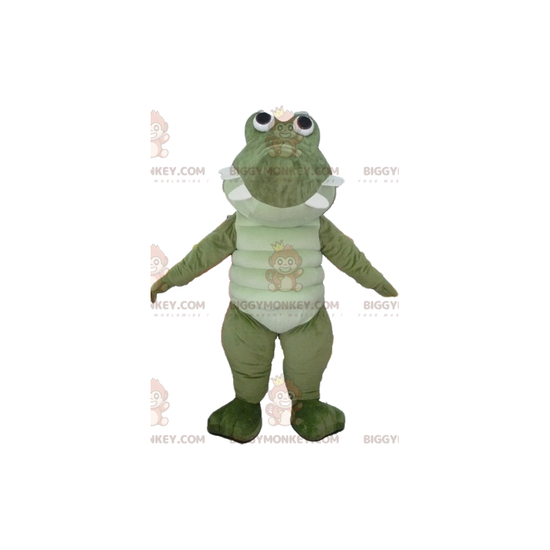 Fato de mascote BIGGYMONKEY™ de crocodilo verde e branco muito