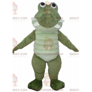 Fato de mascote BIGGYMONKEY™ de crocodilo verde e branco muito