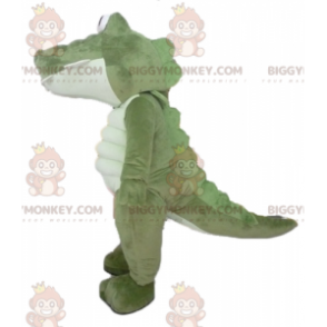 Fato de mascote BIGGYMONKEY™ de crocodilo verde e branco muito