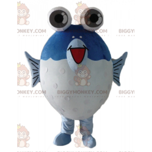 BIGGYMONKEY™ Maskotdräkt Stor blå och vit fisk med stora ögon -